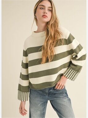Miou muse size medium cream and green stripe sweater top
